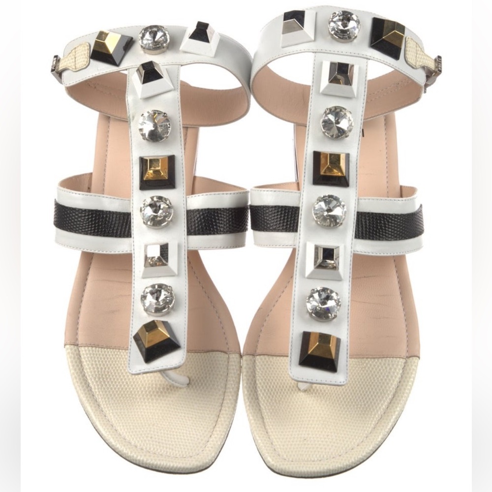 Fendi Embellished White and Black Sandals